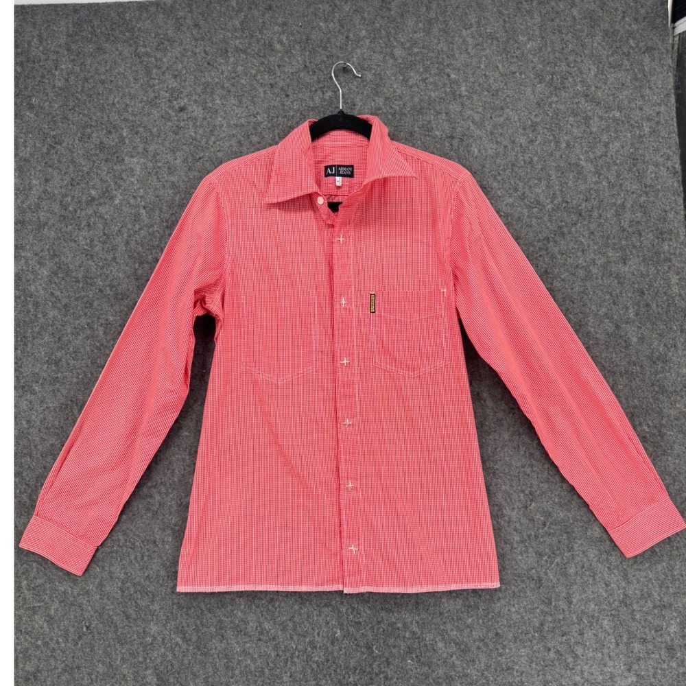 Armani Jeans Mens Red Gingham Long Sleeve Button Down Shirt Slim Fit Size S